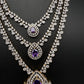 AD  Color Stone Diamond Finish Multi Layer Short Necklace - Purple
