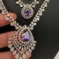 AD  Color Stone Diamond Finish Multi Layer Short Necklace - Purple