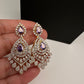 AD  Color Stone Diamond Finish Multi Layer Short Necklace - Purple