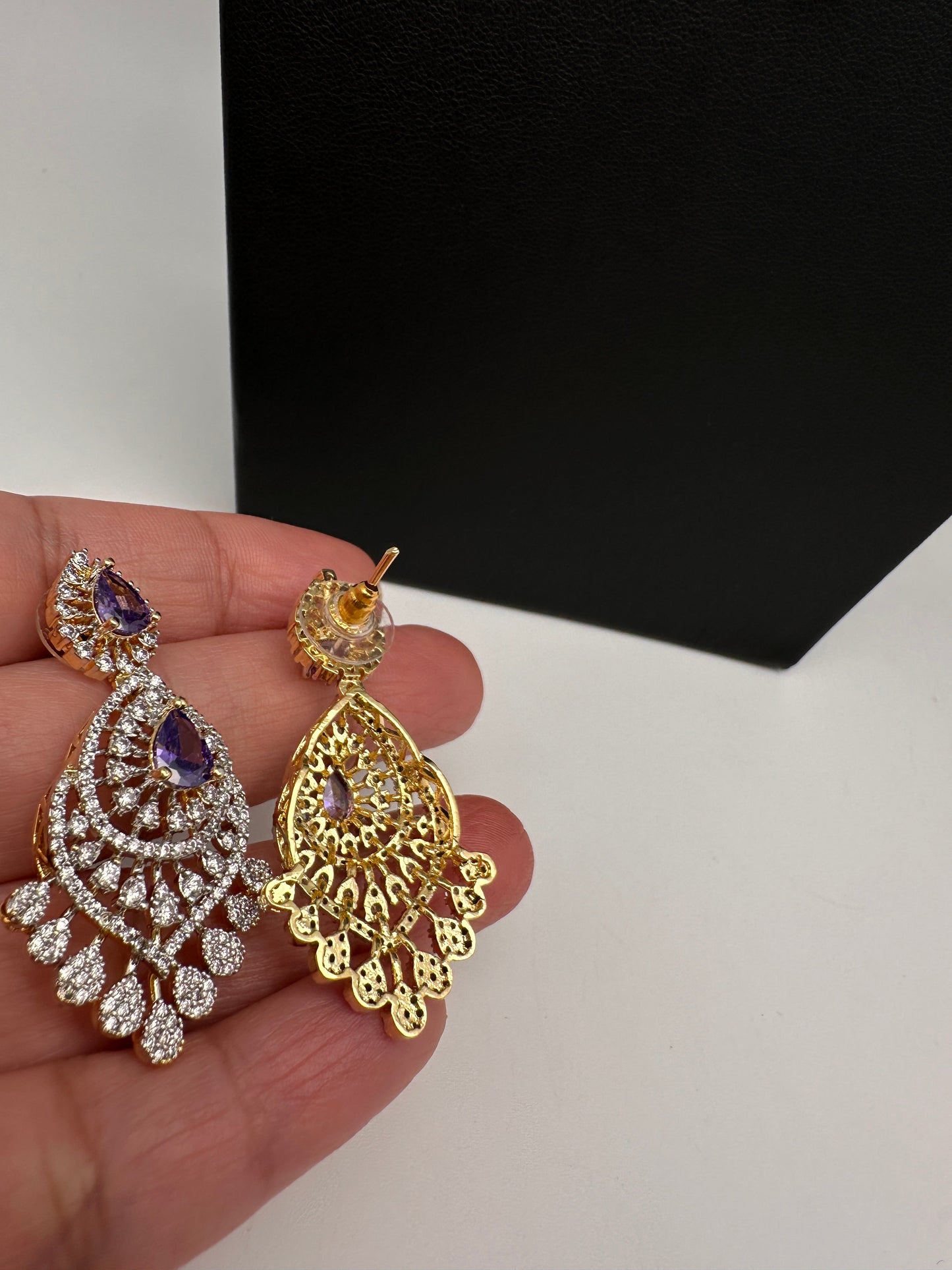 AD  Color Stone Diamond Finish Multi Layer Short Necklace - Purple