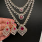 AD  Color Stone Diamond Finish Multi Layer Short Necklace - Red