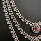 AD  Color Stone Diamond Finish Multi Layer Short Necklace - Red