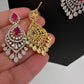 AD  Color Stone Diamond Finish Multi Layer Short Necklace - Red