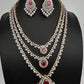AD  Color Stone Diamond Finish Multi Layer Short Necklace - Red