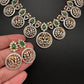 AD  Peacock Bottu Color Stone Short Necklace - Green