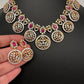 AD  Peacock Bottu Color Stone Short Necklace - Red