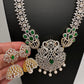 AD  Diamond Finish Color Stone Long Necklace - Green
