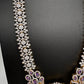 AD  Diamond Finish Color Stone Long Necklace - Purple