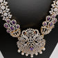 AD  Diamond Finish Color Stone Long Necklace - Purple