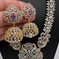 AD  Diamond Finish Color Stone Long Necklace - Purple