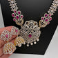 AD  Diamond Finish Color Stone Long Necklace - Red