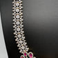 AD  Diamond Finish Color Stone Long Necklace - Red