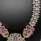 AD  Diamond Finish Color Stone Long Necklace - Red