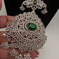 AD  Diamond Finish Color Stone Long Necklace - Green