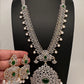 AD  Diamond Finish Color Stone Long Necklace - Green