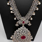 AD  Diamond Finish Color Stone Long Necklace - Red