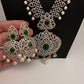 AD  Diamond Finish Color Stone Long Necklace - Green