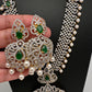 AD  Diamond Finish Color Stone Long Necklace - Green