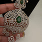 AD  Diamond Finish Color Stone Long Necklace - Green