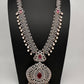 AD  Diamond Finish Color Stone Long Necklace - Red