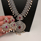 AD  Diamond Finish Color Stone Long Necklace - Red