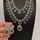 AD  Diamond Double Layer Color Stone Long Necklace - AquaGreen