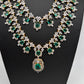 AD  Diamond Double Layer Color Stone Long Necklace - AquaGreen