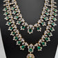 AD  Diamond Double Layer Color Stone Long Necklace - AquaGreen