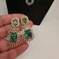 AD  Diamond Double Layer Color Stone Long Necklace - AquaGreen