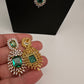 AD  Diamond Double Layer Color Stone Long Necklace - AquaGreen