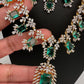 AD  Diamond Double Layer Color Stone Long Necklace - AquaGreen