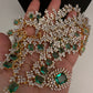 AD  Diamond Double Layer Color Stone Long Necklace - AquaGreen