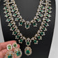 AD  Diamond Double Layer Color Stone Long Necklace - AquaGreen