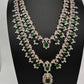 AD  Diamond Double Layer Color Stone Long Necklace - Green