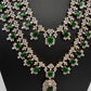 AD  Diamond Double Layer Color Stone Long Necklace - Green