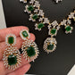 AD  Diamond Double Layer Color Stone Long Necklace - Green