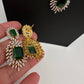 AD  Diamond Double Layer Color Stone Long Necklace - Green