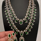 AD  Diamond Double Layer Color Stone Long Necklace - Green