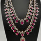 AD  Diamond Double Layer Color Stone Long Necklace - Red