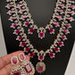 AD  Diamond Double Layer Color Stone Long Necklace - Red