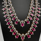 AD  Diamond Double Layer Color Stone Long Necklace - Red
