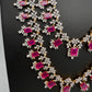 AD  Diamond Double Layer Color Stone Long Necklace - Red