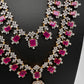 AD  Diamond Double Layer Color Stone Long Necklace - Red