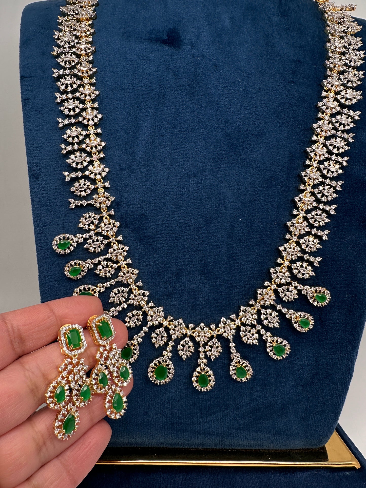 AD  Color Stone Diamond Finish Kanti Short Necklace - Green