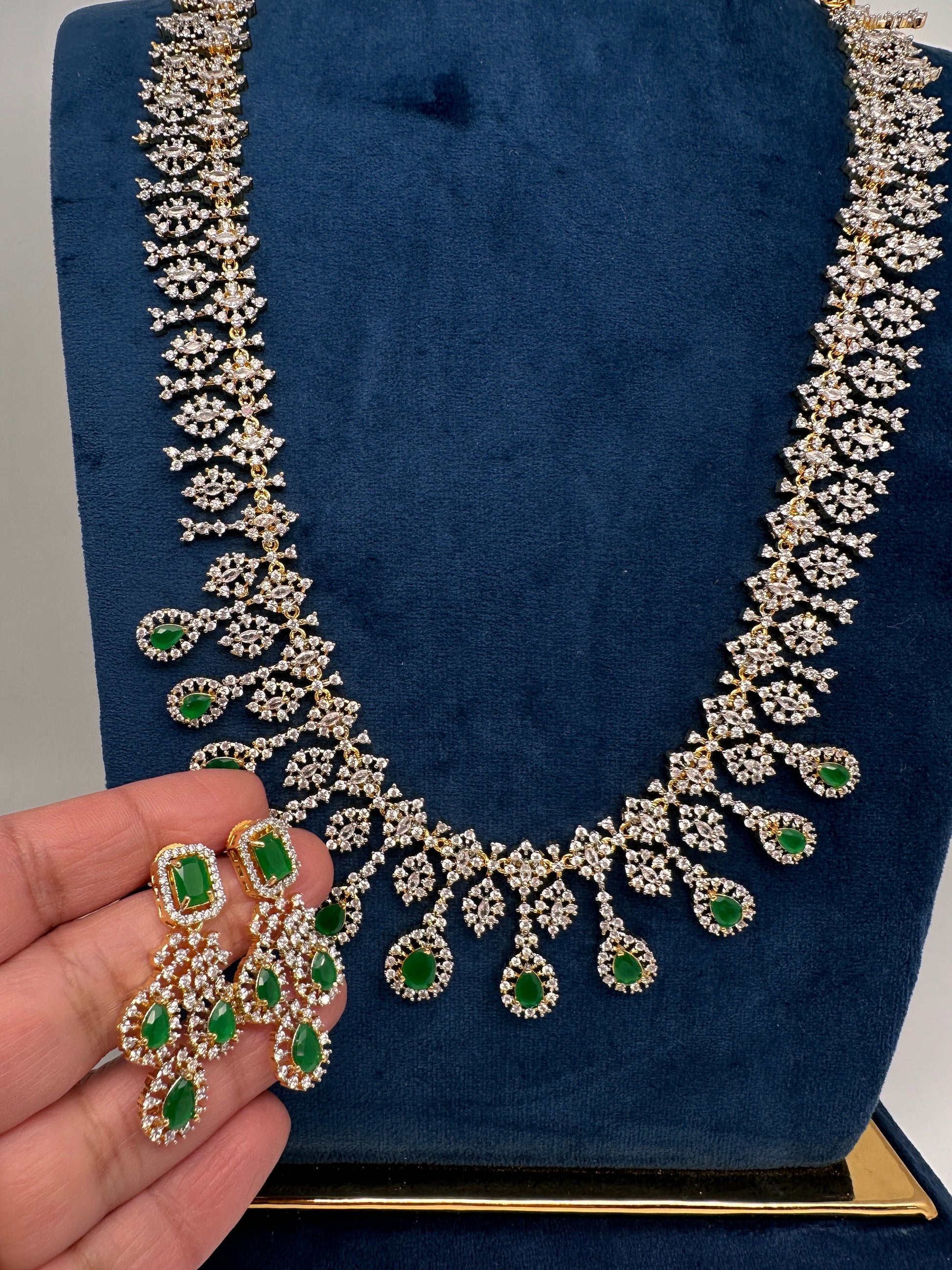 AD  Color Stone Diamond Finish Kanti Short Necklace - Green