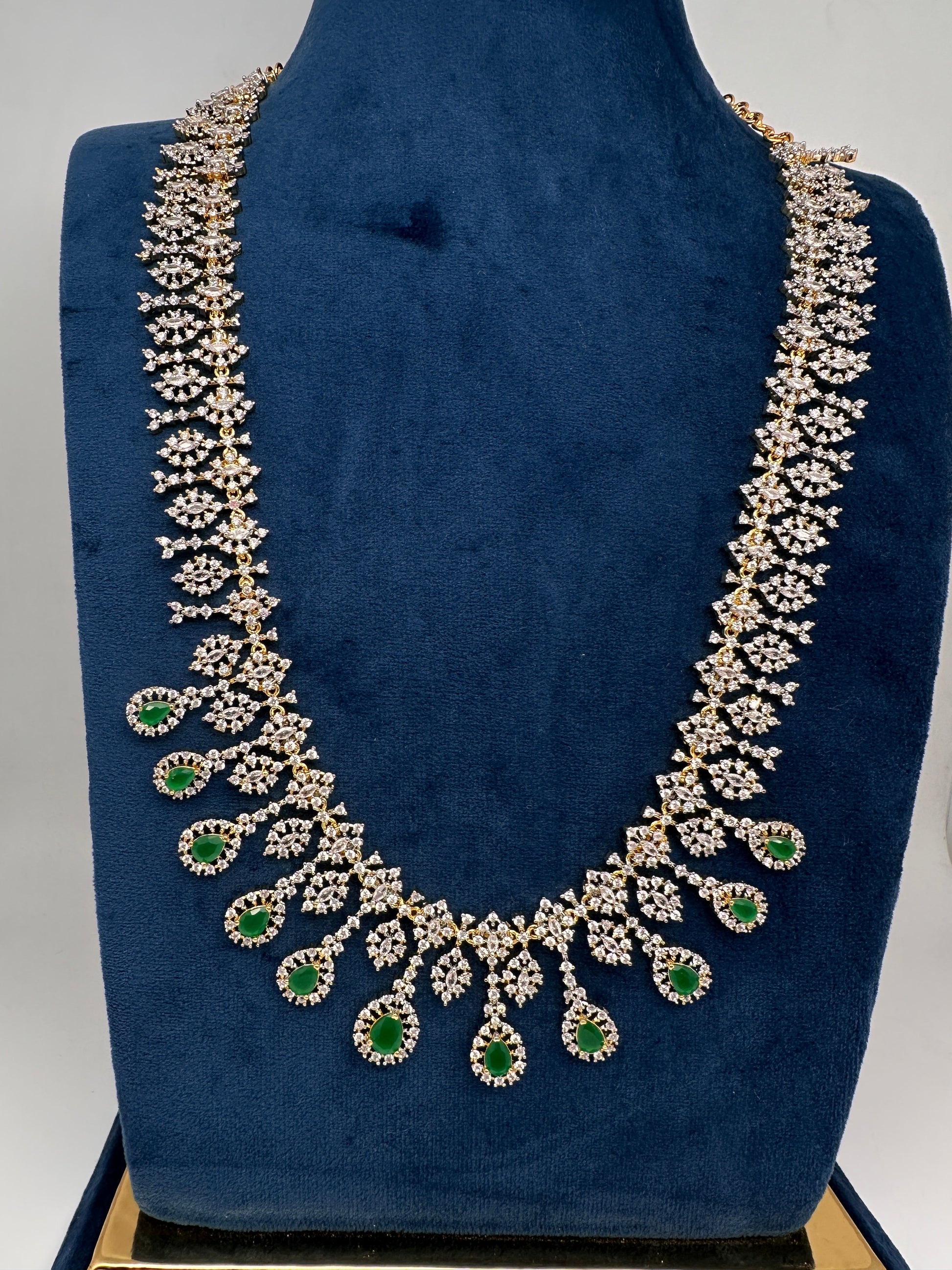 AD  Color Stone Diamond Finish Kanti Short Necklace - Green