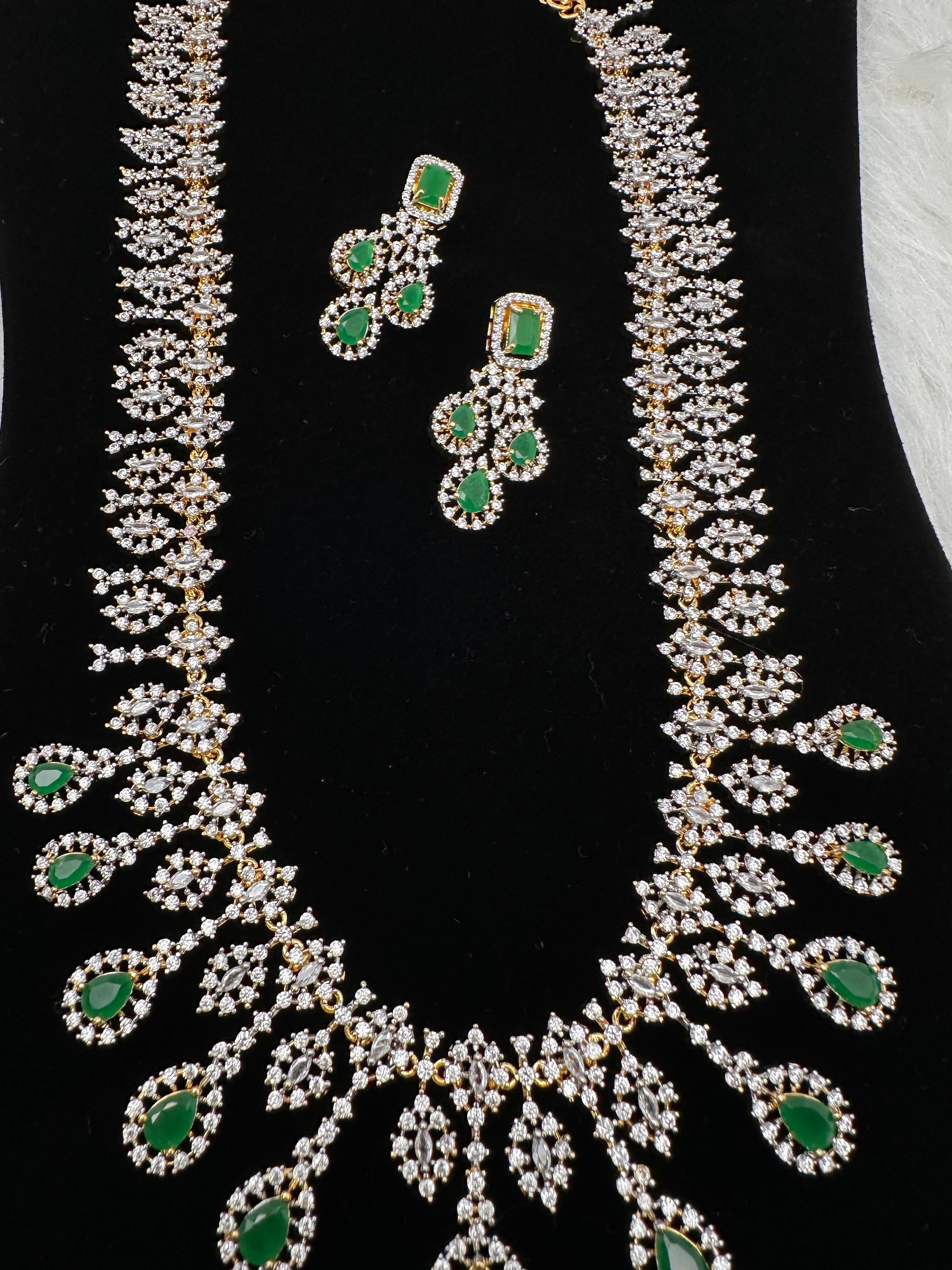 AD  Color Stone Diamond Finish Kanti Short Necklace - Green