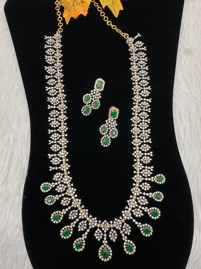 AD  Color Stone Diamond Finish Kanti Short Necklace - Green