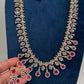 AD  Color Stone Diamond Finish Long Necklace - Red