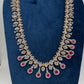 AD  Color Stone Diamond Finish Long Necklace - Red